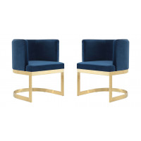 Manhattan Comfort 2-DC026-BL Aura Royal Blue and Polished Brass Velvet Dining Chair (Set of 2)